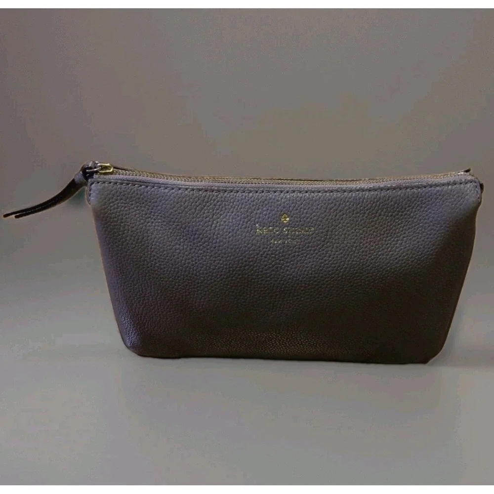 Kate Spade NY Pebbled Leather Triple Zip Clutch Wallet Pouch Gray 10x7 Large